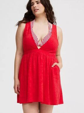 ❤️NWT TORRID TERRY PLUNGE SWIM COVER UP - V NECK - RED BEACH DRESS - PLUS SIZE